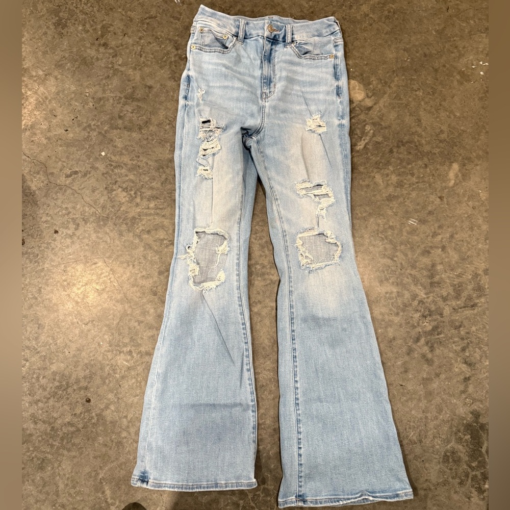 American Eagle Outfitters Light Wash Distressed Flare Jeans